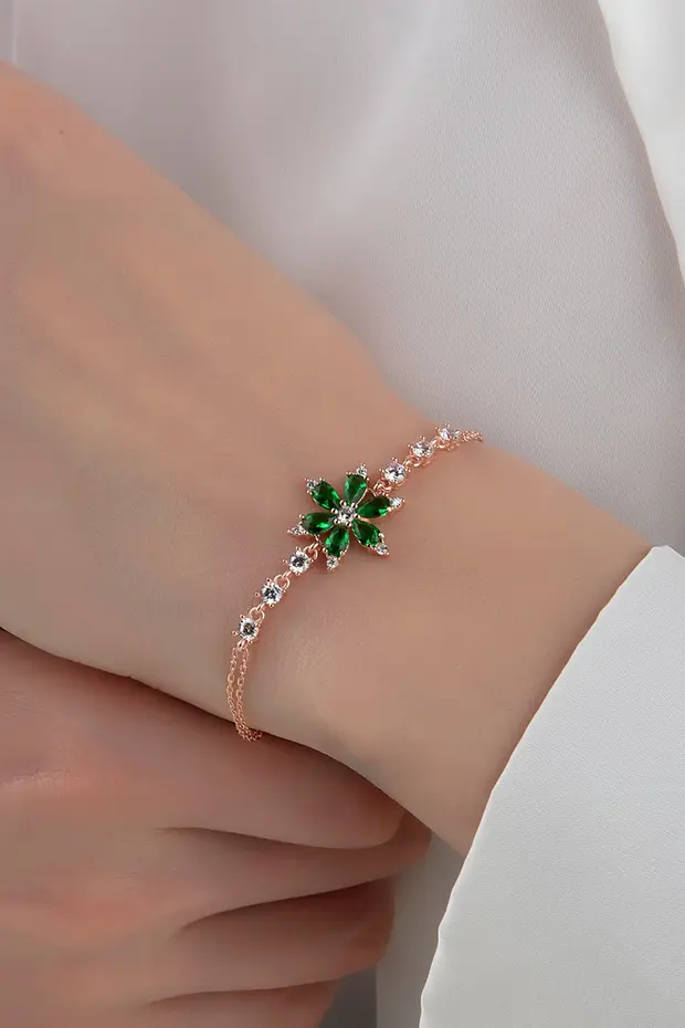 Yeşil Nergis Çiçeği Gümüş Bileklik