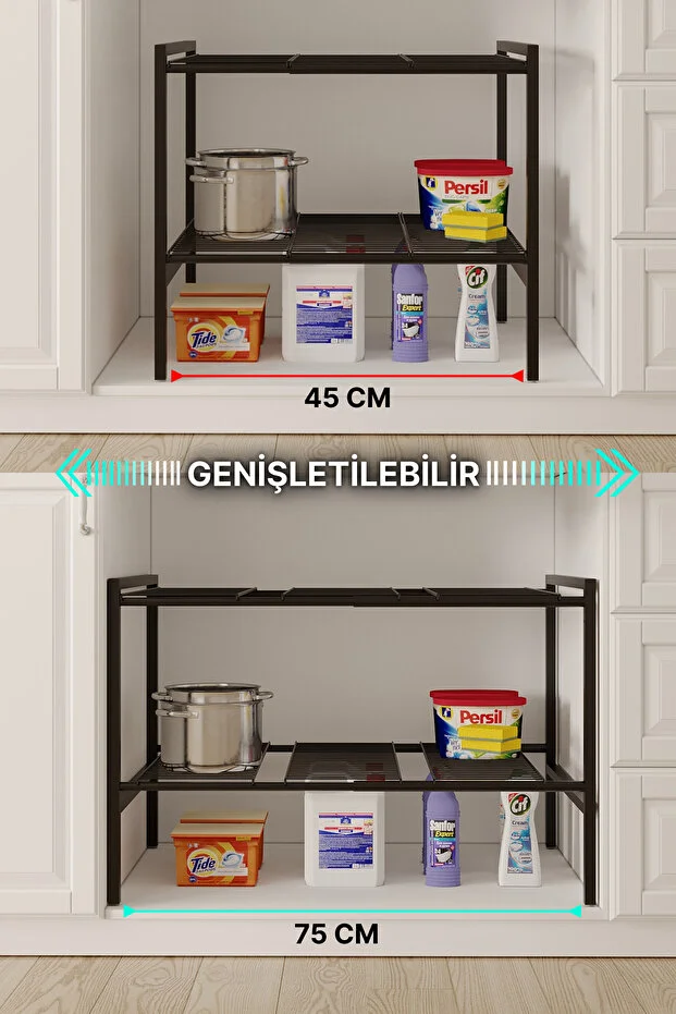 Dolap İçi Tezgah Altı Raf Metal Ayarlanabilir Organizer Mutfak Banyo Çok Amaçlı Düzenleyici Dolap İçi Tezgah Altı Raf Metal Ayarlanabilir Organizer Mutfak Banyo Çok Amaçlı Düzenleyici