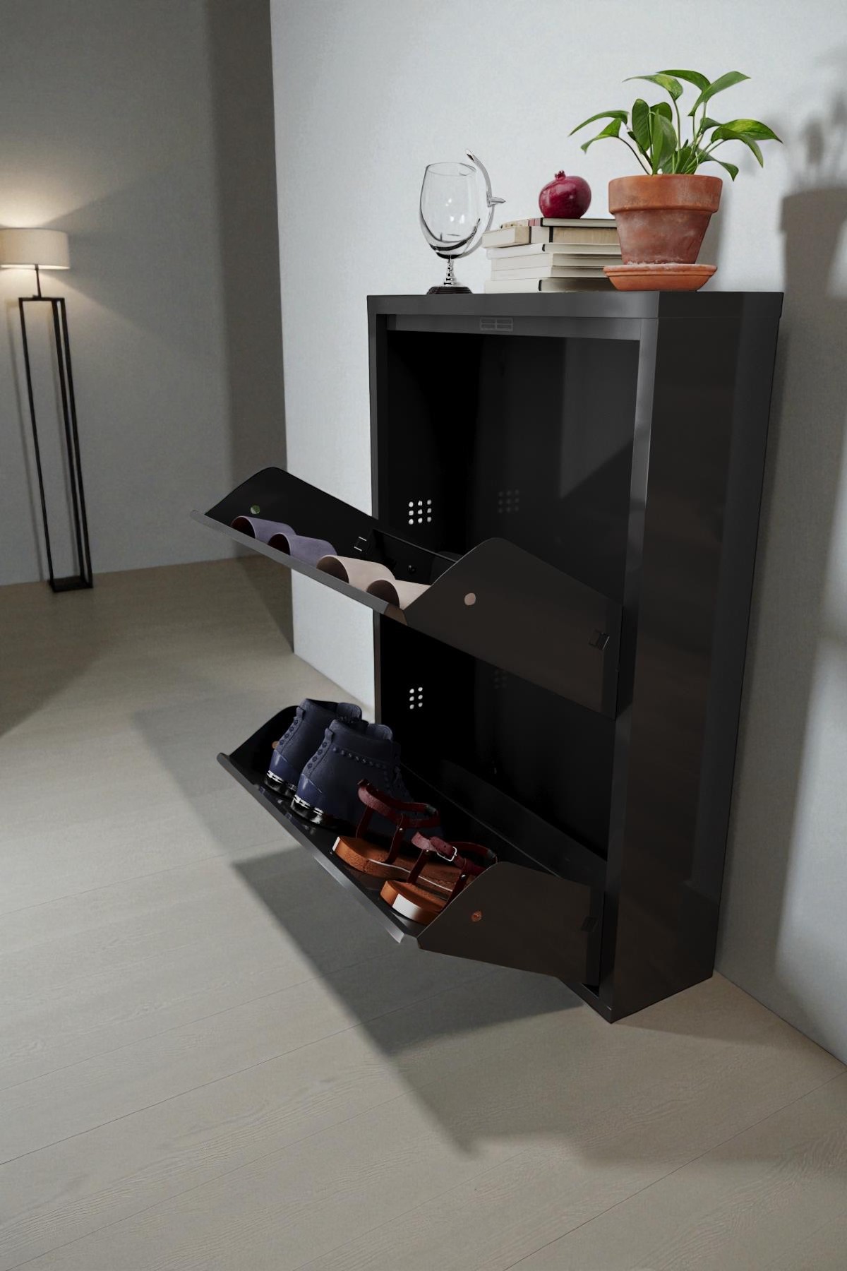 İkili Metal Ayakkabılık Siyah İkili Metal Ayakkabılık Siyah