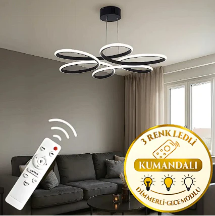 Linda Siyah Kumandalı 3 Renk 60 cm Sarkıt Avize