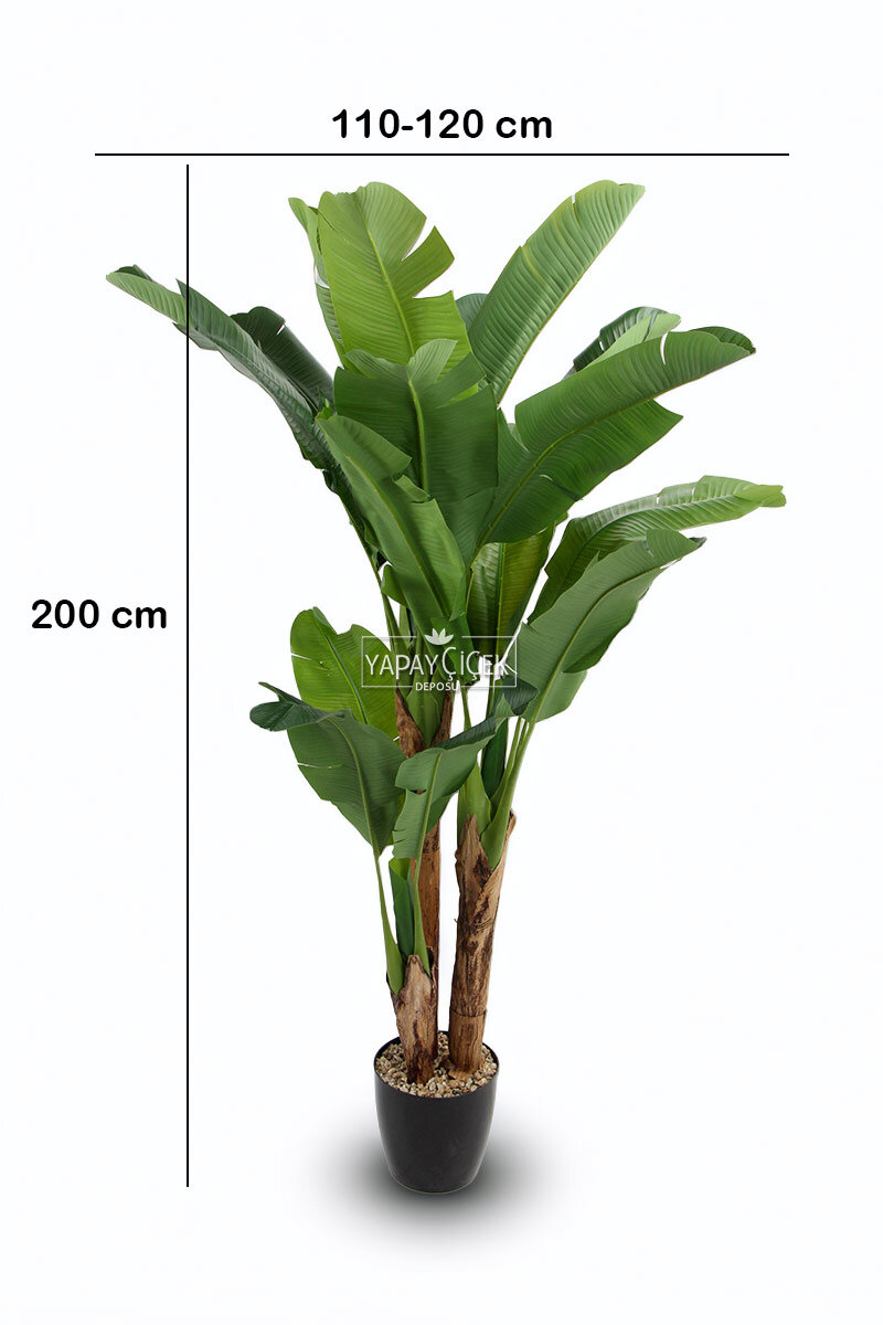 Yapay Ağaç 3 Gövde Tropik 21 Yapraklı Muz Gerçek Doku 200 cm
