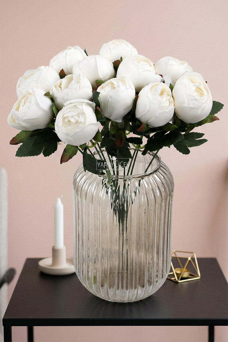 Yapay Çiçek 12li Şakayık Demeti 35 cm Krem