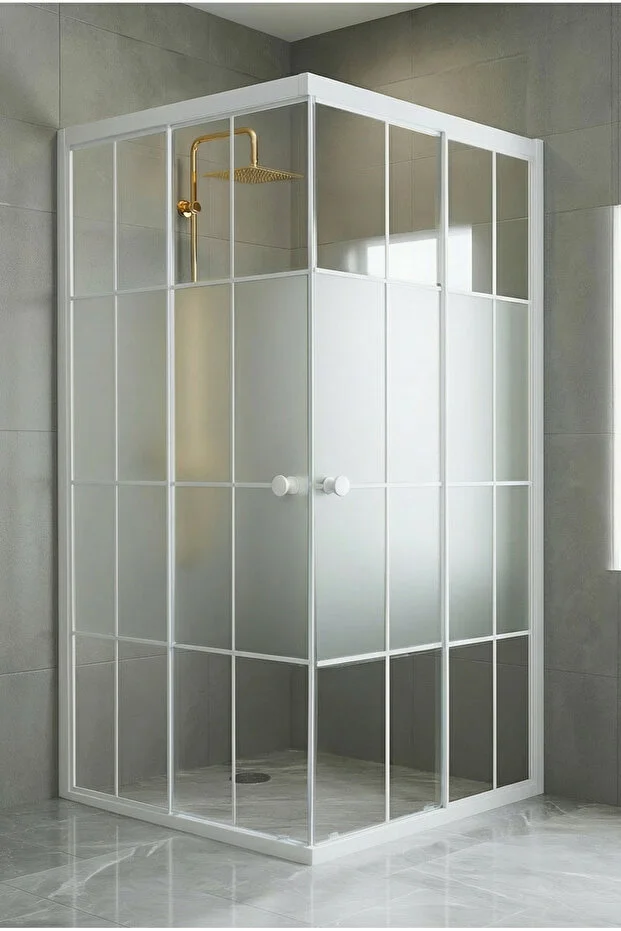 Duşakabin Kare Ortası Buzlu Beyaz Çizgi Cam