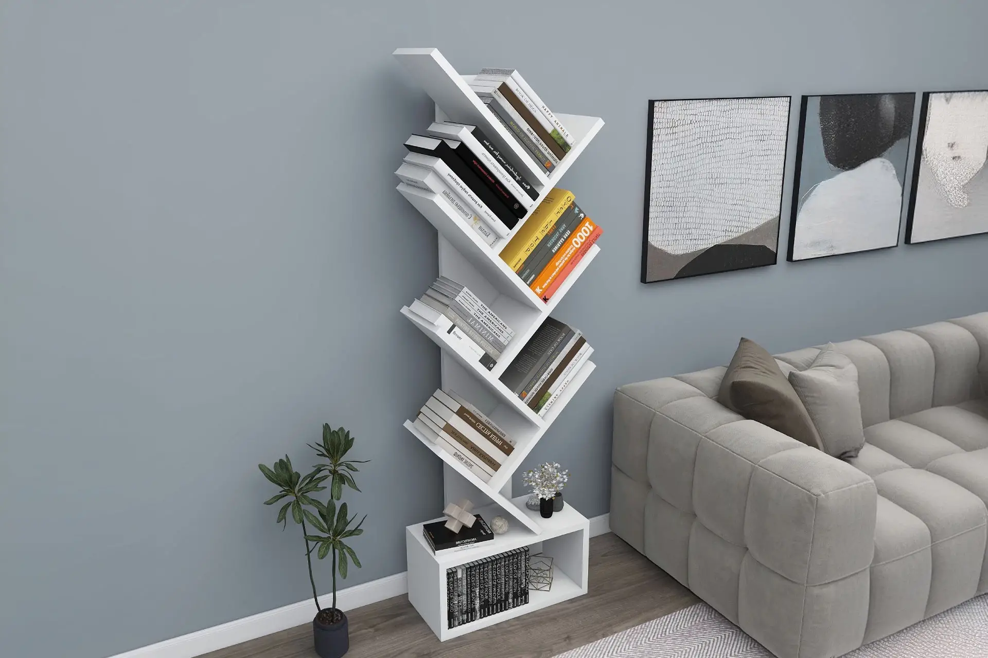 8 Raflı Zikzak Kitaplık 8 Raflı Zikzak Kitaplık