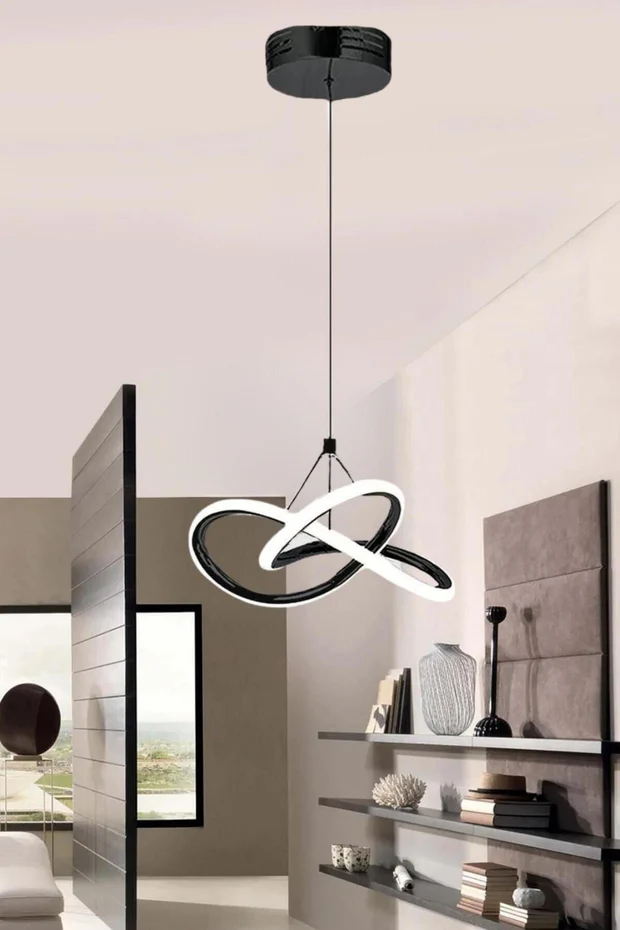 Modern Bonna Tekli Siyah Sarkıt Led Beyaz Işık Power Ledli Salon Mutfak Oda Hol Ledli Avize
