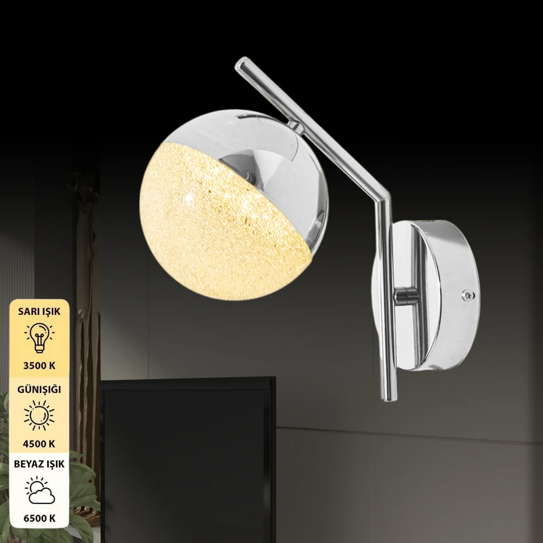 Valencia Krom 3 Renk Ledli Lüks Modern Tasarım Tekli Ledli Aplik