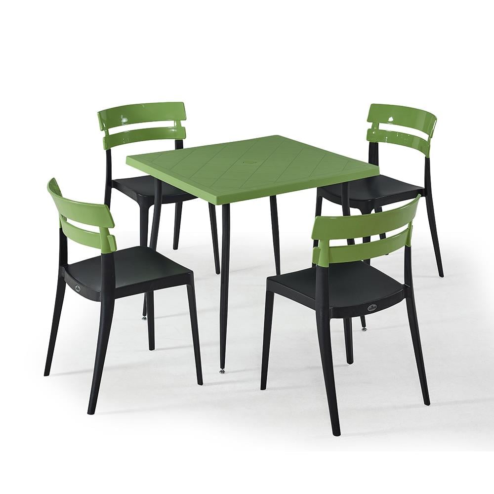 NS9 Masa Takımı 80x80 Masa + 4 Siyah Ayaklı Koltuk