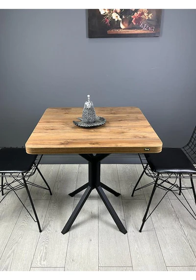 Tepe Ceviz Mutfak Yemek Masası Balkon Masası Kavisli Köşe Siyah Ayak 70 Cm Tepe Ceviz Mutfak Yemek Masası Balkon Masası Kavisli Köşe Siyah Ayak 70 Cm