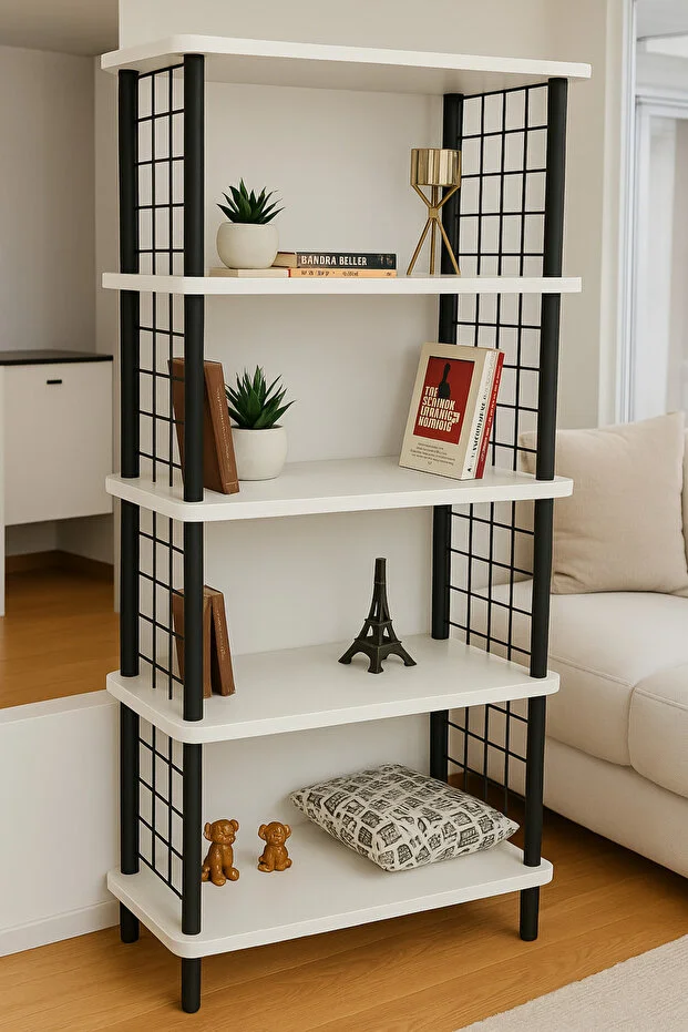 Kitaplık 5 Raflı Geniş Ayakkabılık Banyo Düzenleyici Klasörlük Dekoratif Mutfak Rafı