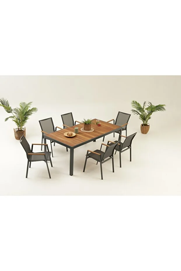 Berus Alüminyum Bahçe Balkon Masa Takımı Antrasit 6 Kişilik