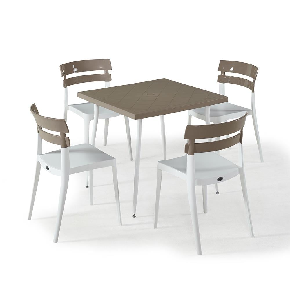 NS9 Masa Takımı 80x80 Masa + 4 Siyah Ayaklı Koltuk