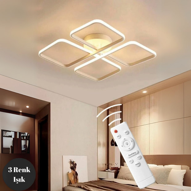 Novem Beyaz Plafonyer Kumandalı Ultra Süper 3 Renk Işık Ledli Avize