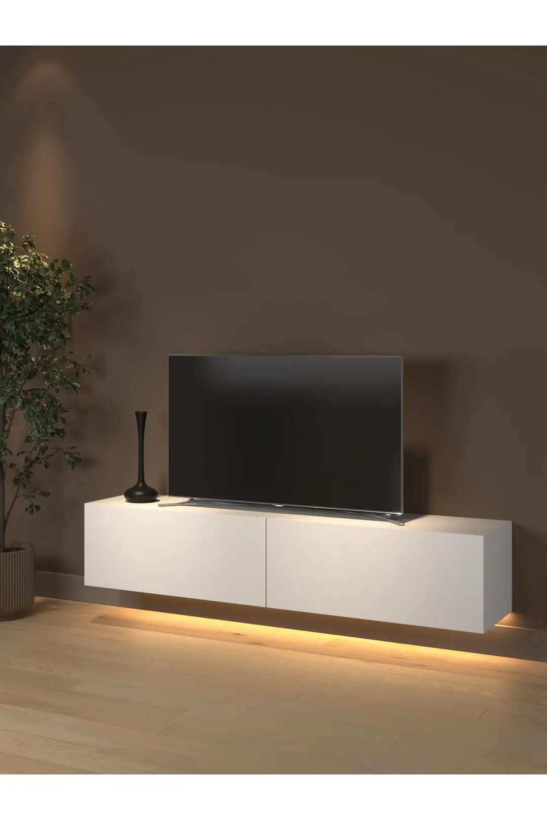 Rami Duvara Monte Led Işıklı, Dolaplı Tv Ünitesi - Tv Sehpası - Minifiksli - Beyaz Rami Duvara Monte Led Işıklı, Dolaplı Tv Ünitesi - Tv Sehpası - Minifiksli - Beyaz