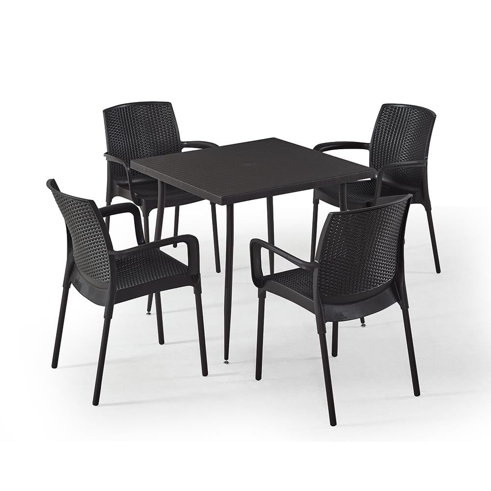 NS4 Rattan Masa Takımı 80x80 Masa + 4 Adet Rattan Sandalye