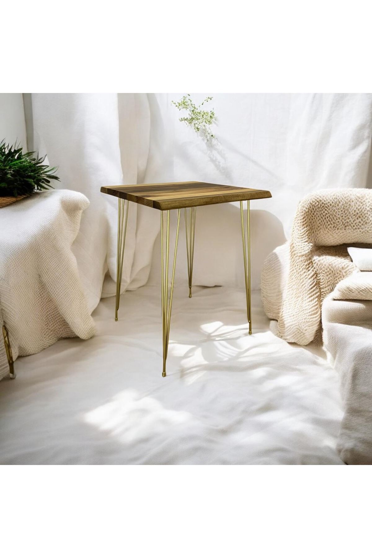 Ceviz Ahşap Yan Sehpa Firkete Ayaklı (Siyah AYAKLI)