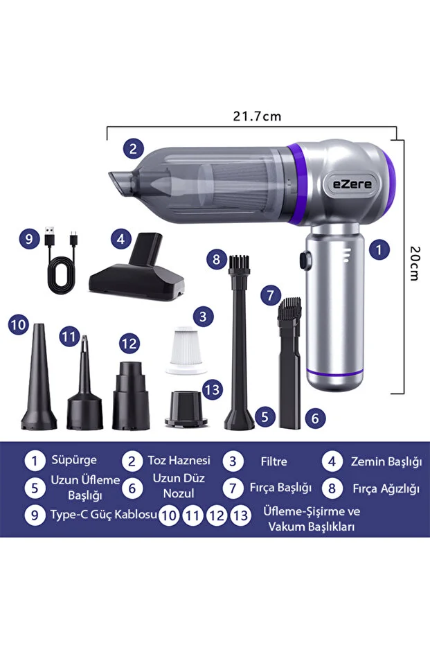 7800 mAh Güçlendirilmiş Pil 20000pa Güçlü Portatif Vakumlu Kablosuz Üflemeli Mini Araç Süpürgesi 7800 mAh Güçlendirilmiş Pil 20000pa Güçlü Portatif Vakumlu Kablosuz Üflemeli Mini Araç Süpürgesi