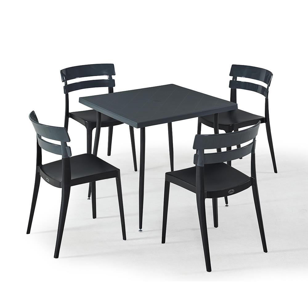 NS9 Masa Takımı 80x80 Masa + 4 Siyah Ayaklı Koltuk