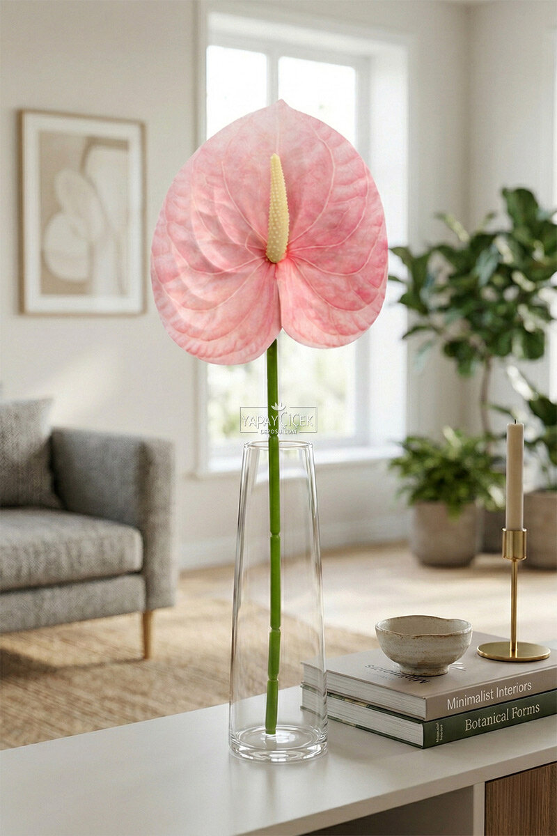 Yapay Islak Tekli Antoryum Dalı 60 cm Pembe