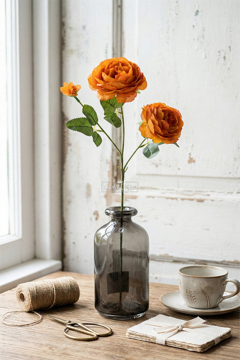 Yapay Çiçek Pastel 3 Adet Çöl Gülü 60 cm Taba