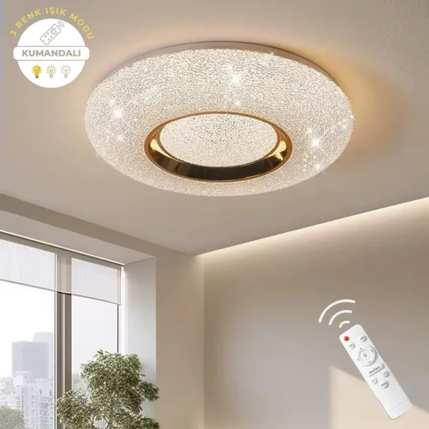 Lara Gold Uzaktan Kumandalı 3 Renk 40 cm Led Avize