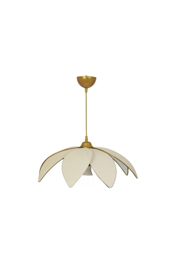 Lotus Çiçeği Tasarımlı Modern Avize - Eskitme Çerçeveli Kumaş Kaplama