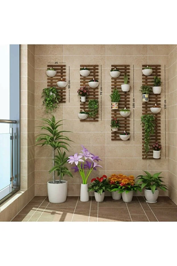 Ahşap Duvar Çiçeklik Saksılık 4'lü Merdiven Set