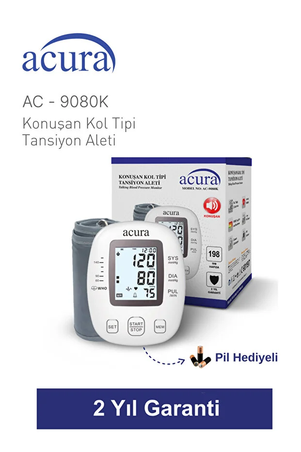 Acura AC-9080K Türkçe Konuşan Koldan Tam Otomatik Tansiyon Aleti Çanta Hediyeli Acura AC-9080K Türkçe Konuşan Koldan Tam Otomatik Tansiyon Aleti Çanta Hediyeli