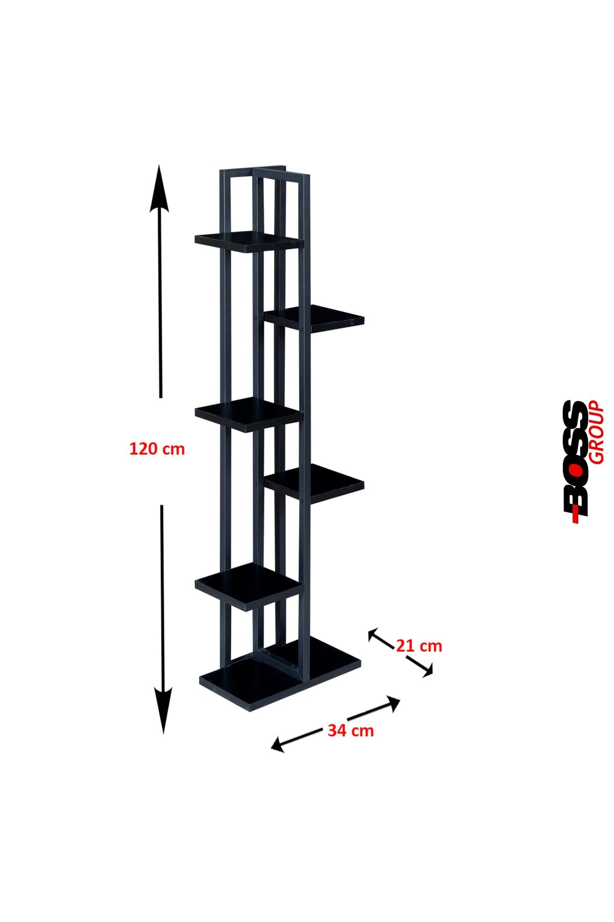 Çiçeklik 6 Bölmeli Raf Metal Çerçeveli Sağlam Modern Siyah Çiçeklik Saksı Düzenleyici Raf Stant