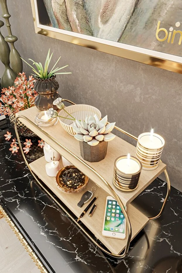 Çok Amaçlı Düzenleyici Oval Raf Ahşap Masaüstü Banyo Mutfak Rafı Takı Ve Makyaj Organizeri