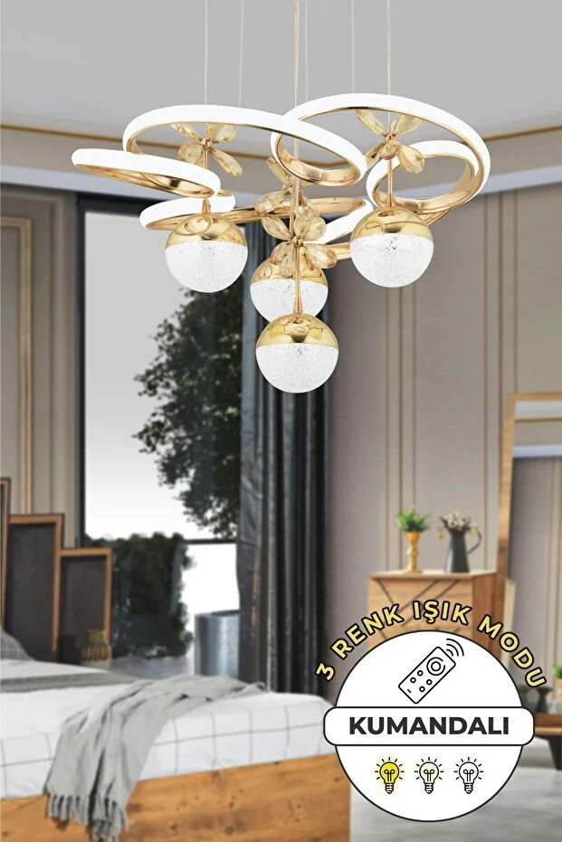 Armoni Kumandalı 3 Renk Işık Özellikli Modern Gold Kaplama Sarkıt Led Avize Salon Avize Armoni Kumandalı 3 Renk Işık Özellikli Modern Gold Kaplama Sarkıt Led Avize Salon Avize