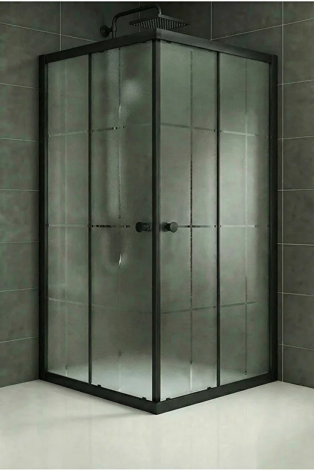 Duşakabin Kare Siyah Kumlama Karomat Desen Cam