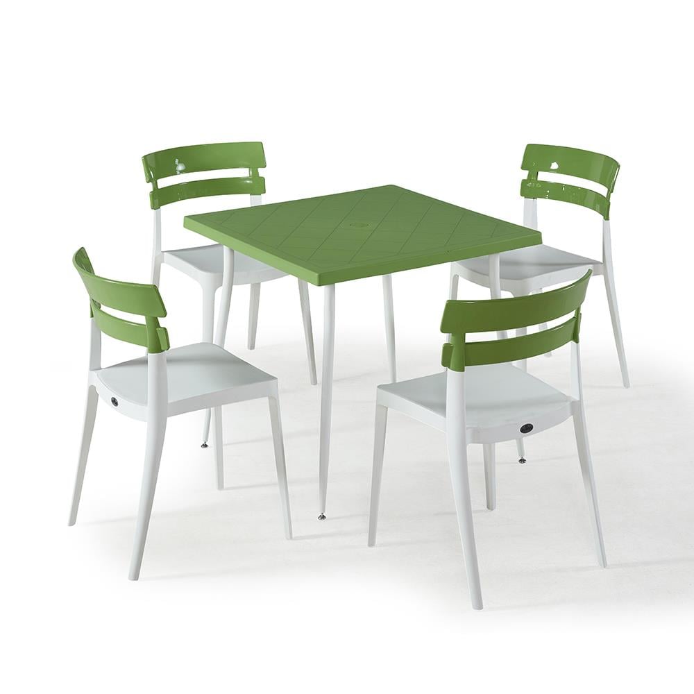 NS9 Masa Takımı 80x80 Masa + 4 Siyah Ayaklı Koltuk