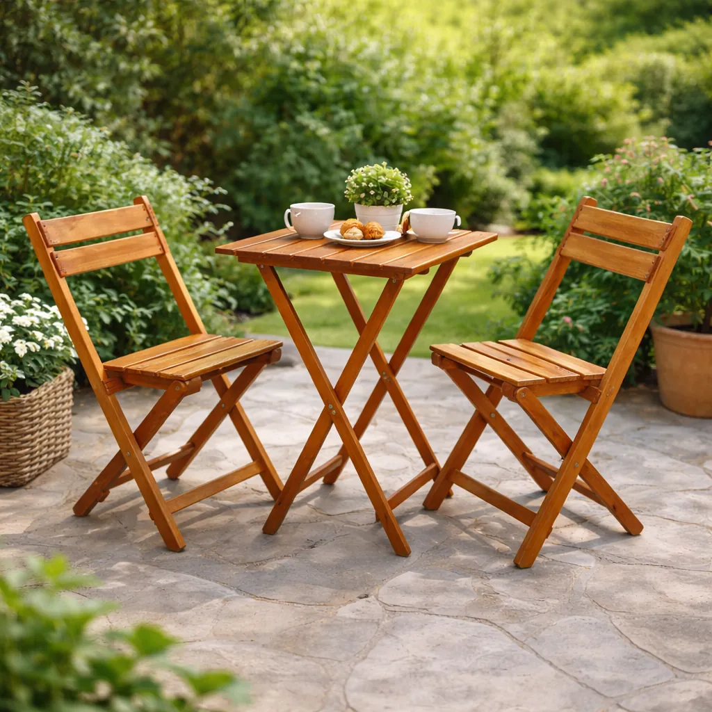 3'lü Ahşap Bistro Set - 2 Kademeli Katlanır Masa ve Sandalye 3'lü Ahşap Bistro Set - 2 Kademeli Katlanır Masa ve Sandalye