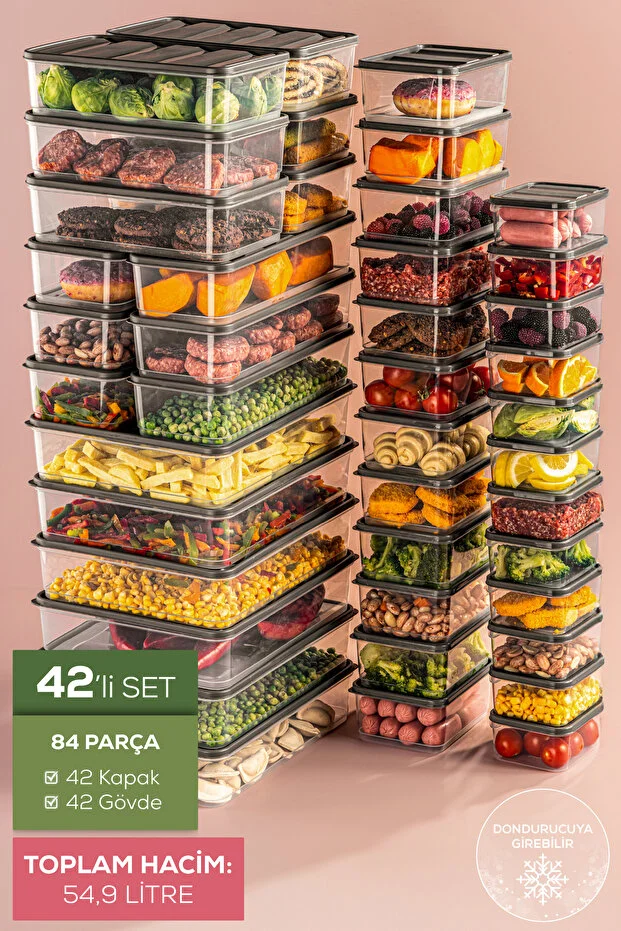 42'li Buzdolabı Düzenleyici Organizer Mikrodalgaya Uygun Difriz Saklama Kabı Gri 42'li Buzdolabı Düzenleyici Organizer Mikrodalgaya Uygun Difriz Saklama Kabı Gri