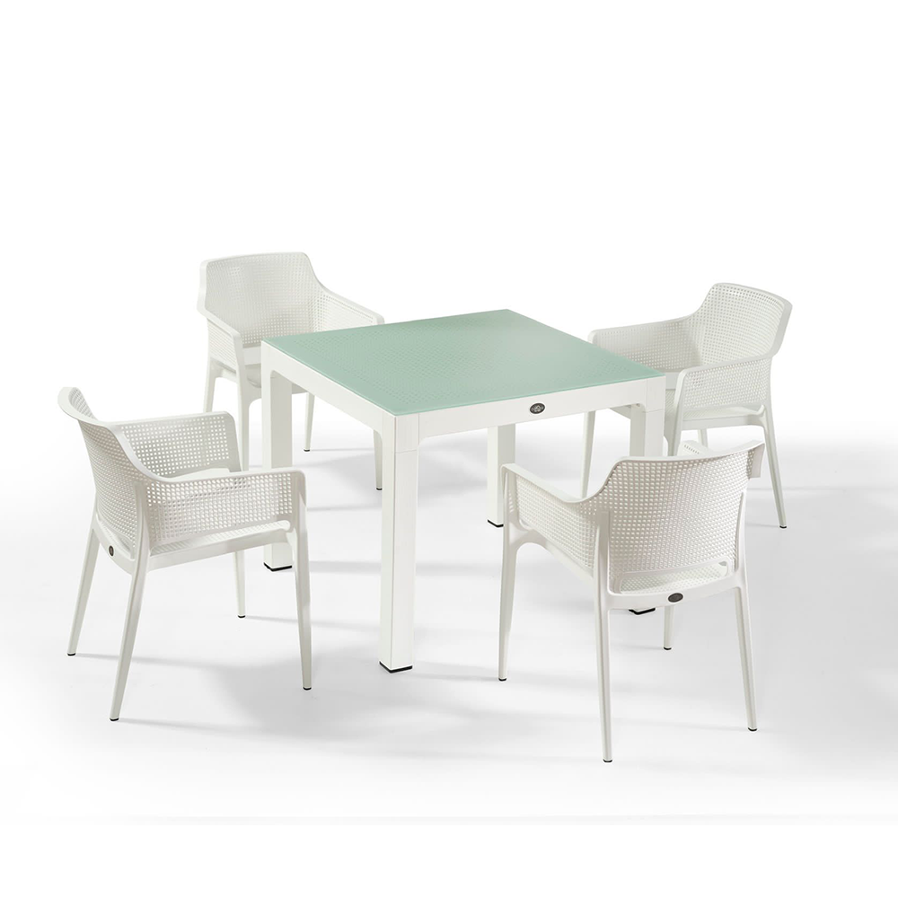 NS1 Masa Takımı 90x90 Camlı Masa + 4 Adet Koltuk