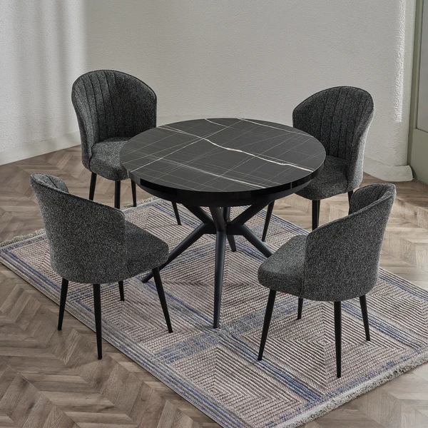 Fleksi Masa Takımı | Antrasit | Rubi Sandalye | Mensey Kumaş | 4 Sandalye Fleksi Masa Takımı | Antrasit | Rubi Sandalye | Mensey Kumaş | 4 Sandalye