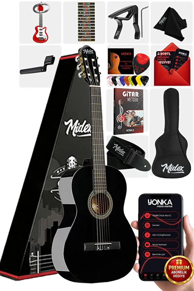 Siyah Klasik Gitar 4/4 Yetişkin Boy Sap Ayarlı Full Set Siyah Klasik Gitar 4/4 Yetişkin Boy Sap Ayarlı Full Set