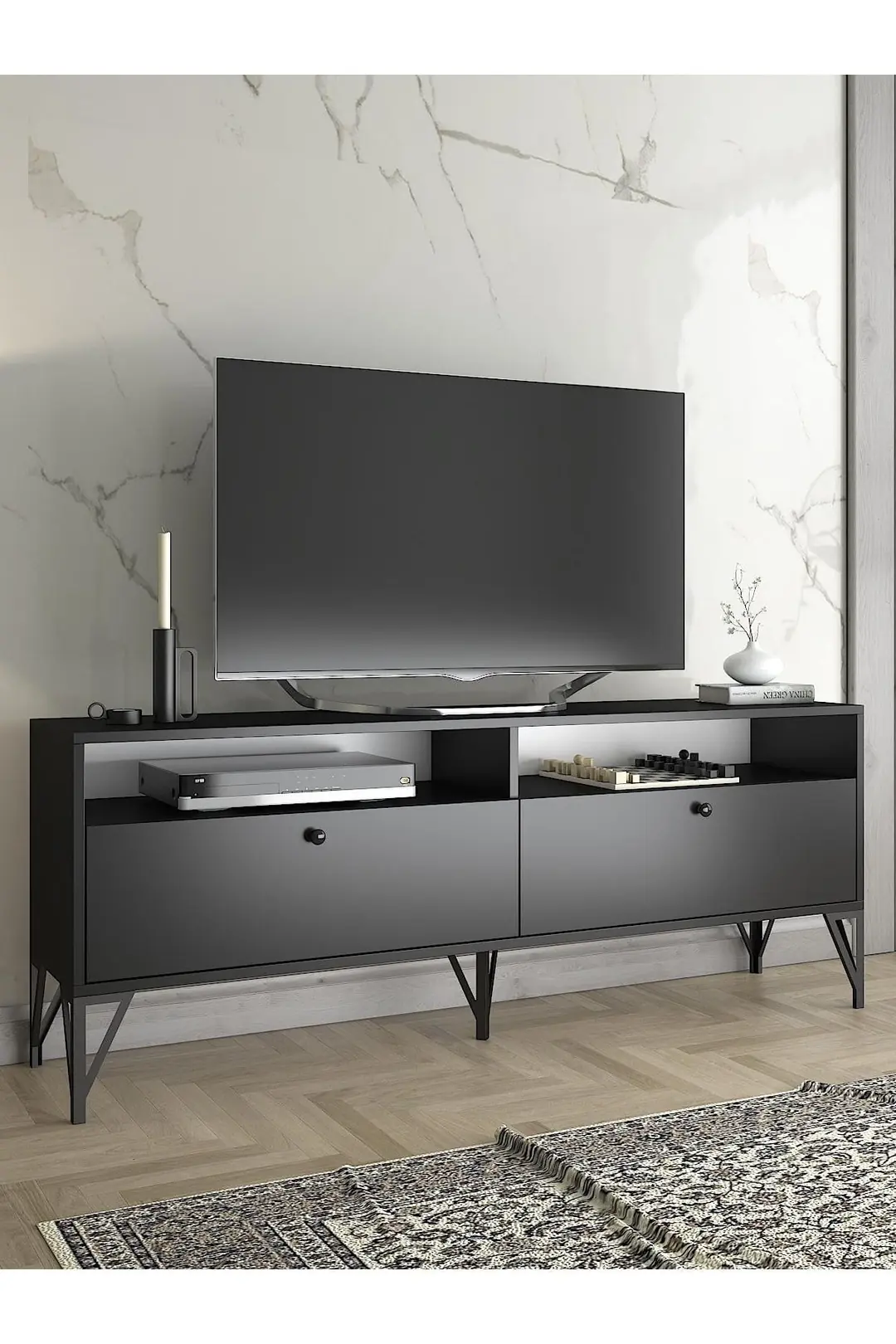 Astreo 160 Cm Metal Ayaklı Tv Ünitesi - Siyah / Siyah