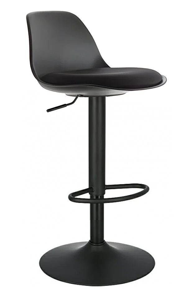 Nadya Bar Sandalyesi - Siyah Deri - Mat Siyah Ayaklı Yüksek Bar Taburesi 