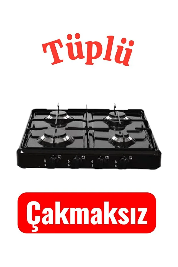 4 Gözlü 4lü Set Üstü Siyah Ocak Tüplü