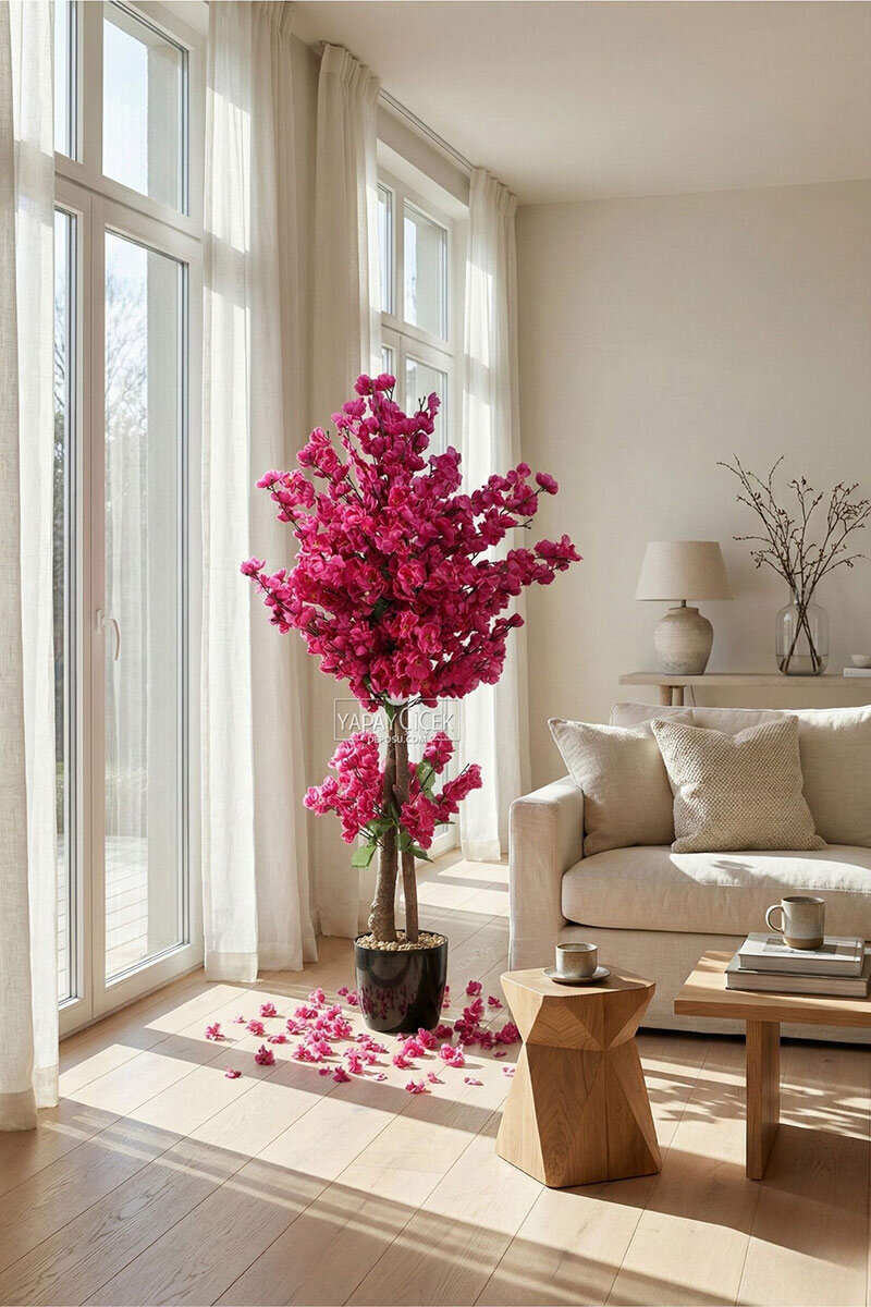 Saksıda Yapay 2 Gövdeli Bahar Dalı Ağacı 100 cm Mor Saksıda Yapay 2 Gövdeli Bahar Dalı Ağacı 100 cm Mor