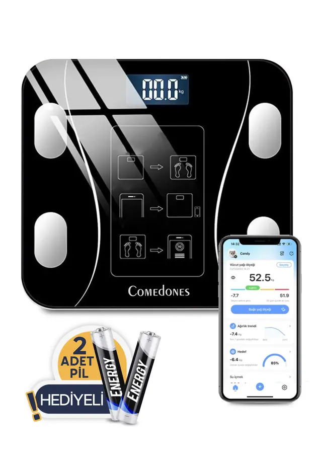 Dijital Baskül Yağ Su Kas Vücut Kitle Endeksi Kilo Ölçer Tartı