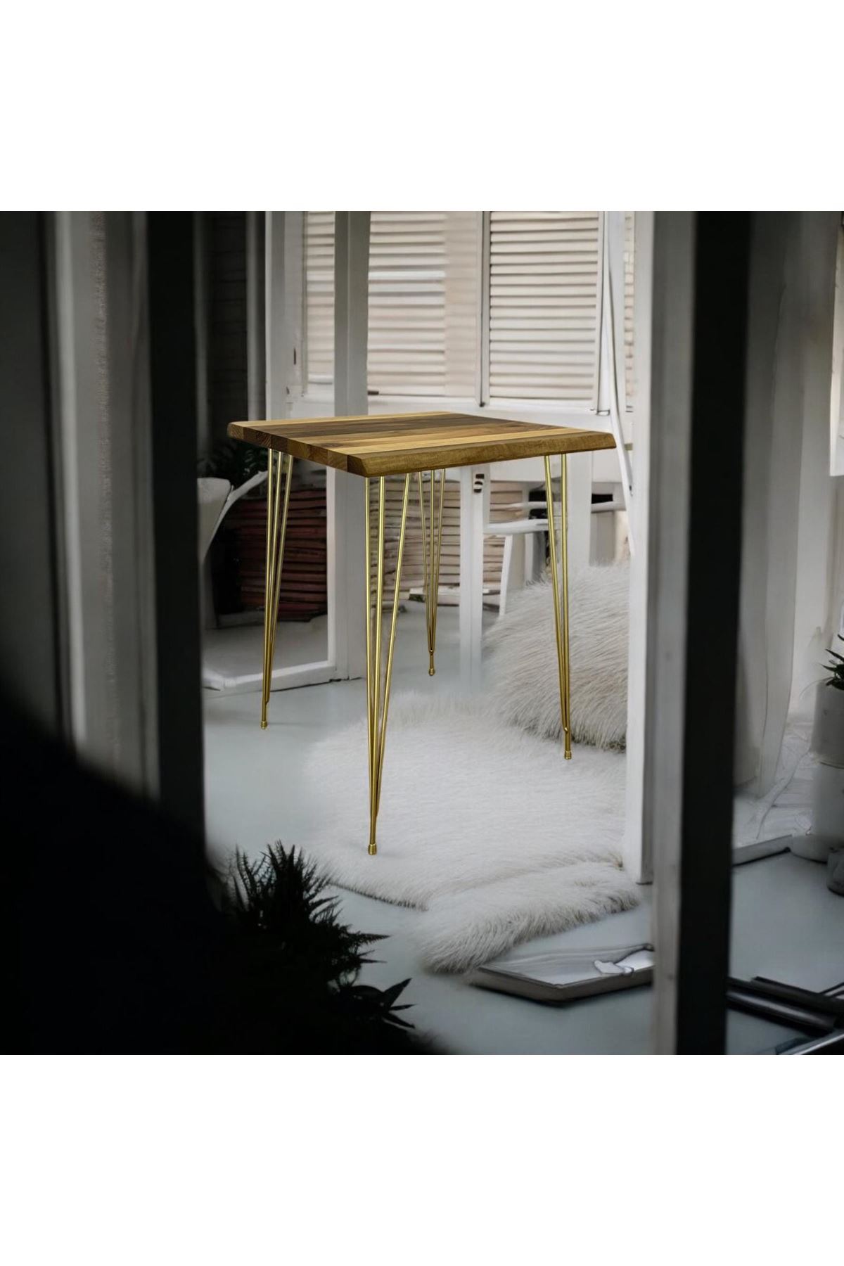 Ceviz Ahşap Yan Sehpa Firkete Ayaklı (Siyah AYAKLI)