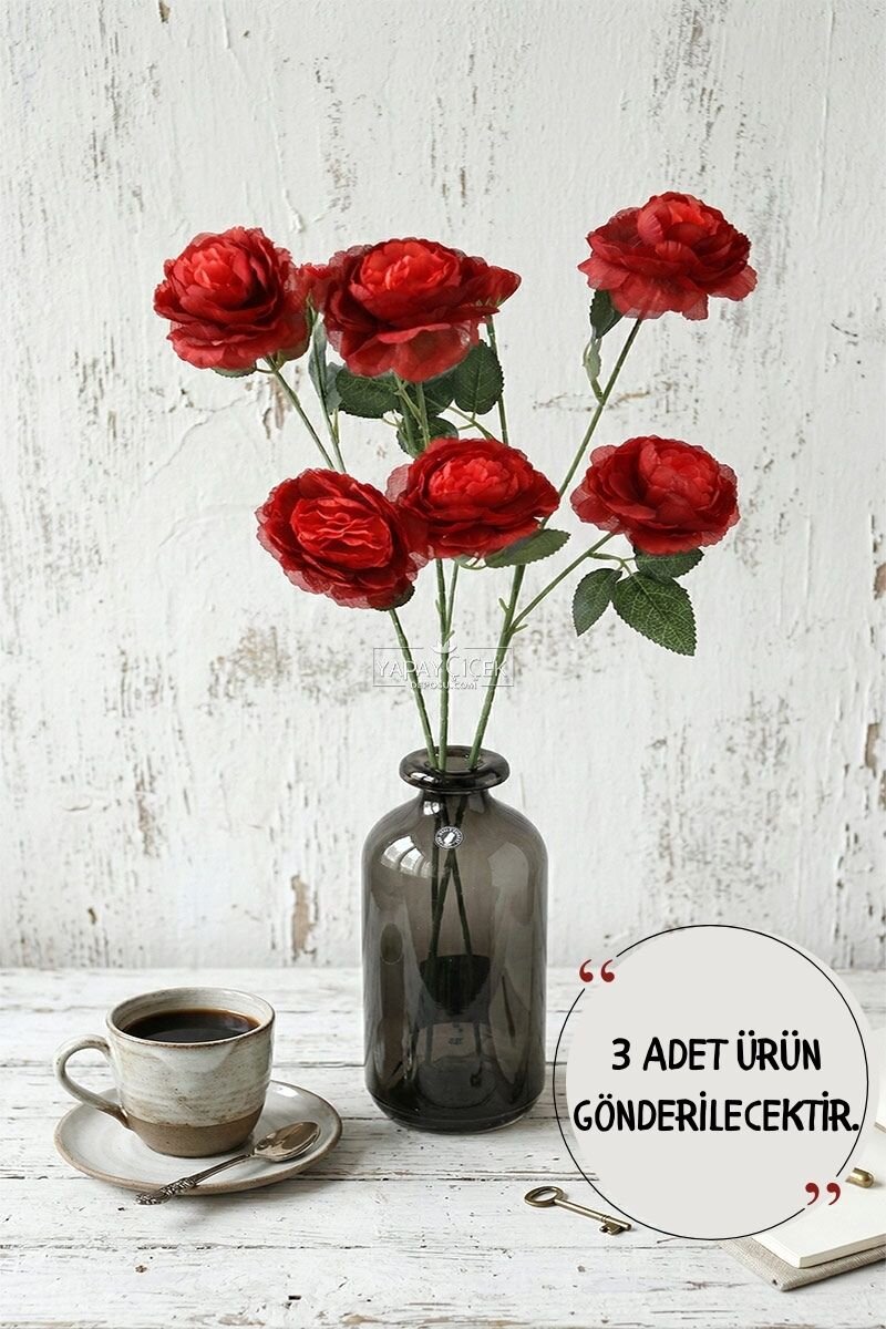 Yapay Çiçek Pastel 3 Adet Çöl Gülü 60 cm Kırmızı Yapay Çiçek Pastel 3 Adet Çöl Gülü 60 cm Kırmızı