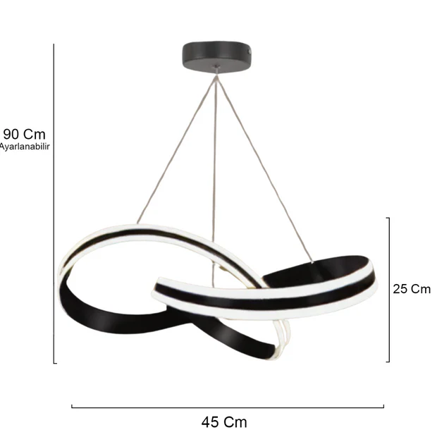 Astera Siyah Kumandalı 3 Renk Ledli Modern Özel Tasarım Sarkıt Led Avize