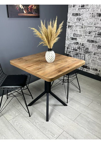 Tepe Ceviz Mutfak Yemek Masası Balkon Masası Kavisli Köşe Siyah Ayak 70 Cm Tepe Ceviz Mutfak Yemek Masası Balkon Masası Kavisli Köşe Siyah Ayak 70 Cm