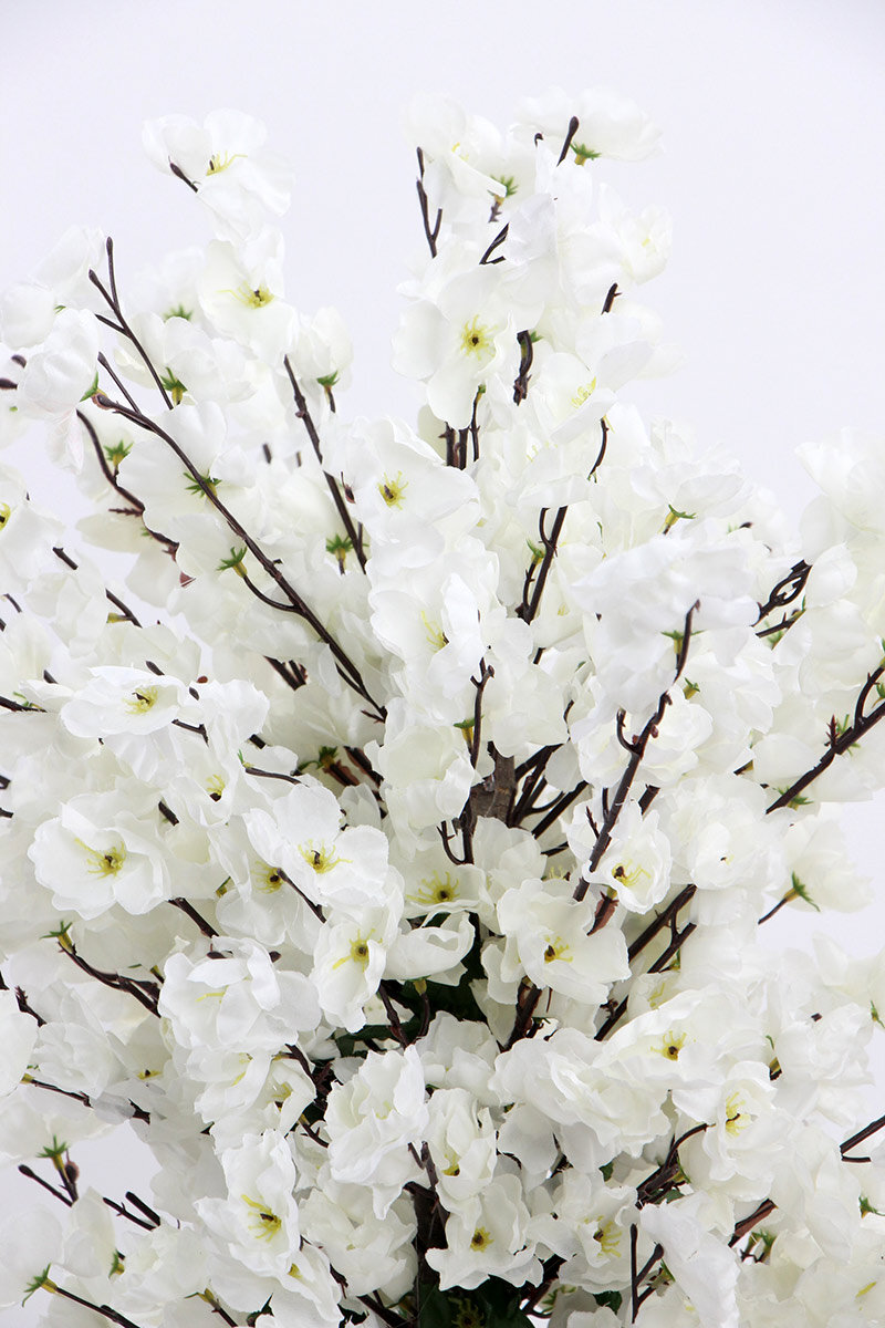 Saksıda Yapay 2 Gövdeli Bahar Dalı Ağacı 100 cm Beyaz