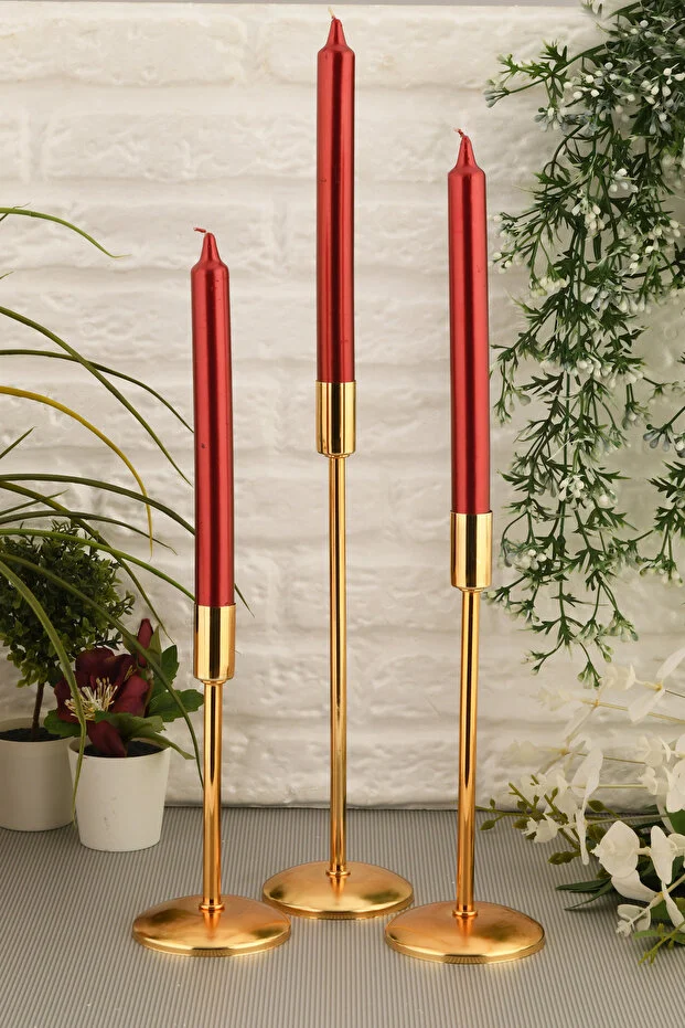 Gianno Dekoratif Düz Tij Mumluk 3 Lü Takım Gold-Gümüş Gianno Dekoratif Düz Tij Mumluk 3 Lü Takım Gold-Gümüş