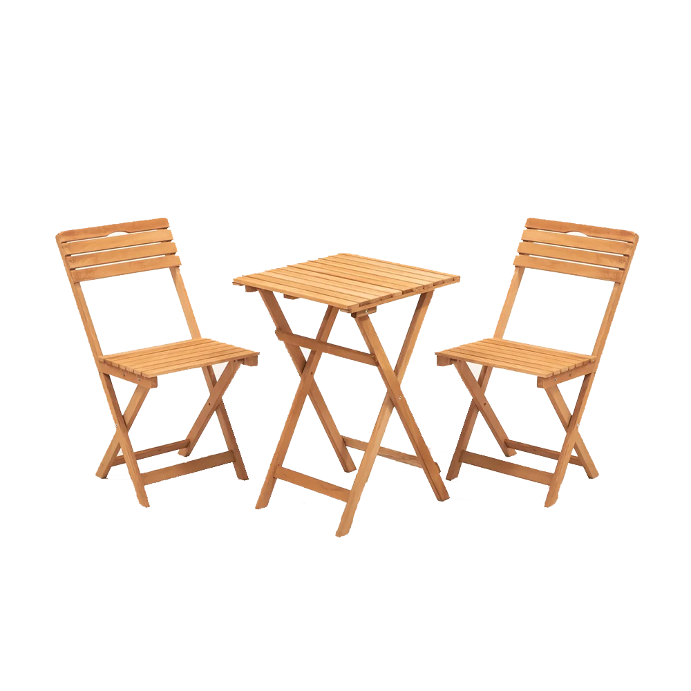 NS2 Ahşap İkili Bistro Balkon Takımı 2 Sandalye + Sehpalı