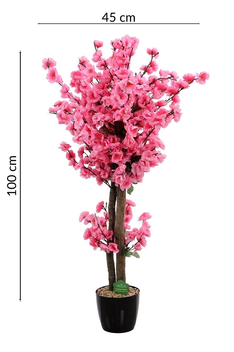 Saksıda Yapay 2 Gövdeli Bahar Dalı Ağacı 100 cm Pembe